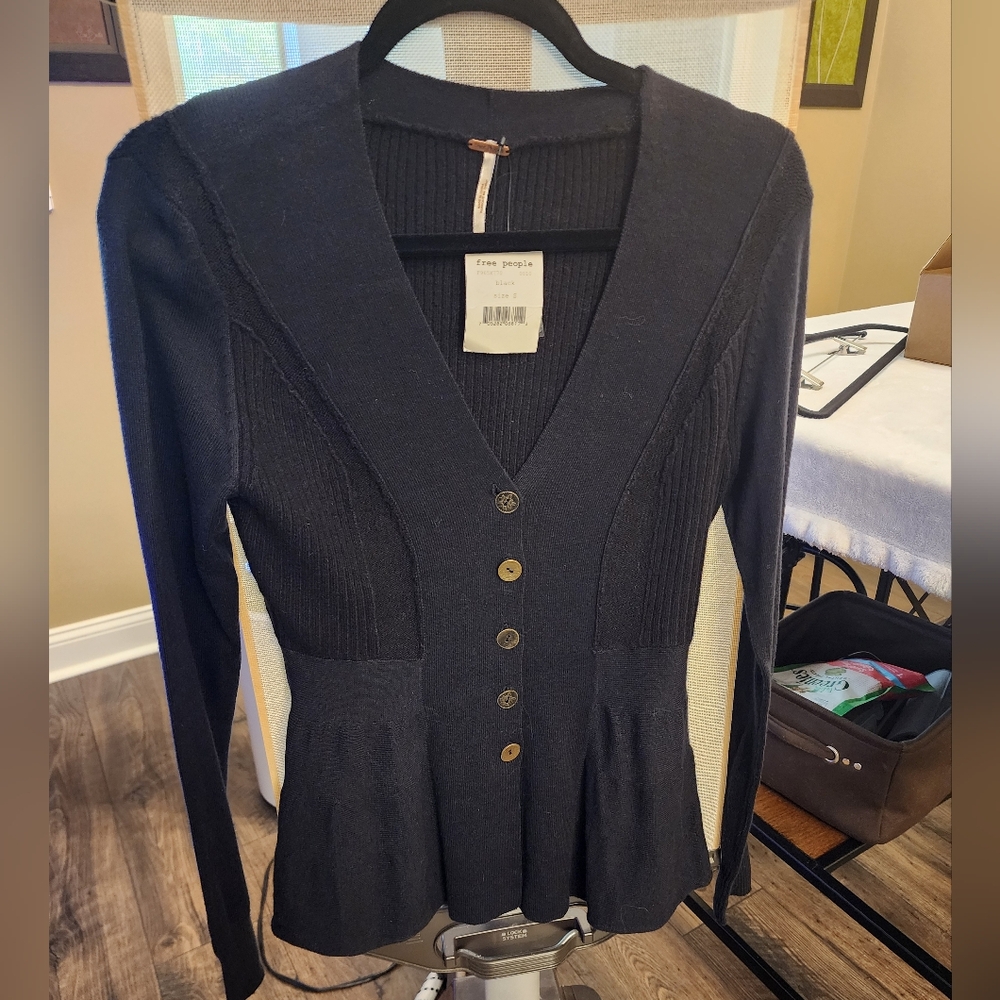 Free People Black V-Neck Sweater